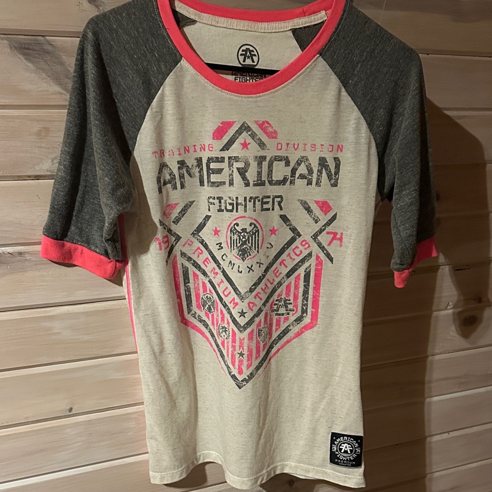 American Fighter womens Raglan Shirt - Cream and Pink